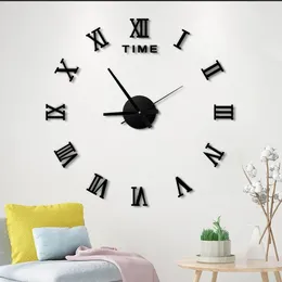 Wall Clocks 3D Acrylic Digital Clock Roman Numerals Design Large Round DIY Modern Living Room Bedroom Decoration