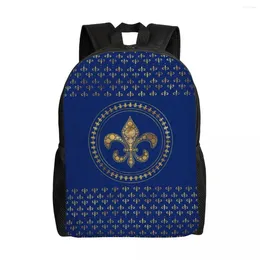 Backpack Fleur-De-Lys Gold And Royal Blue Backpacks Fleur De Lis Lily Flower College School Travel Bags Bookbag Fits 15 Inch Laptop