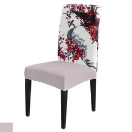 Chair Covers Ink Painting Sparrow Plum Blossom Dining Cover 4/6/8PCS Spandex Elastic Slipcover Case For Wedding Home Room