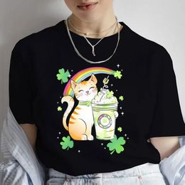 Tee Women Summer Short Sleeve Clothes St Patricks Day Cat Graphic T Shirt for Clothing Fashion Female Y2k Tops 240403