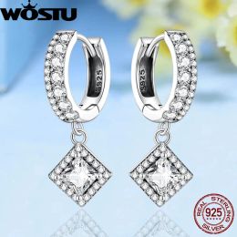 Earrings WOSTU 925 Sterling Silver AAA Zircon Hoop Earrings For Women Top Quality Wedding Fine Jewelry Dangle Hook Plata 925 pendientes