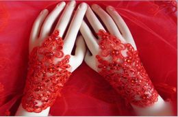 New Arrival Cheap In Stock Lace Appliques Beads Fingerless Wrist Length With Ribbon Bridal Gloves Wedding Accessories4813801