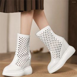 Dress Shoes Black White Platform Women Hollow Genuine Leather Super High Heels Pumps Female Pointed Toe Fashion Sneakers Casual