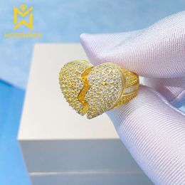 Broken Heart Moissanite for Iced Out Rings Women S Sier Wedding Ring Finger Jewellery Pass Diamonds Tester