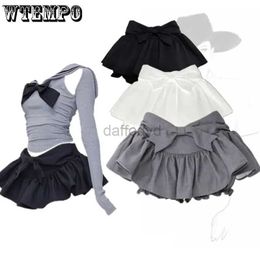 Urban Sexy Dresses Bow Grey Fluffy Skirt Sweet Cute Women Slim Low-waisted Ruffled Edge Preppy Style Korean Fashion Pure Desire Summer DropShipping 240403