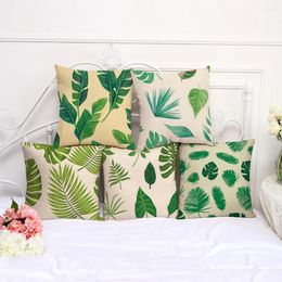 Pillow Green Plant Leaf Cover Cotton Linen Decorative Pillowcase Chair Seat Square45x45cm Home Living Textile