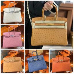 Ostrich Handbags Leather Handmade Wax Thread Bag for Women Overseas Genuine Pure Skin Small Size 2530 Handbag