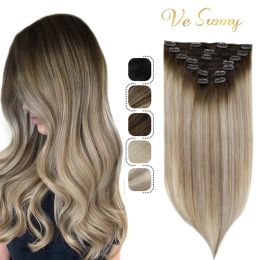 Extensions VeSunny Clip in Human Hair Extensions Blonde Remy Seamless Hair Extensions Straight Thick Human Hair Extensions for Women