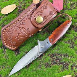 Camping Hunting Knives Specialerbjudande A6713 Högkvalitet per vikkniv Damascus Stålblad Rosenträhandtag Boll med snabbt öppet OT1UB