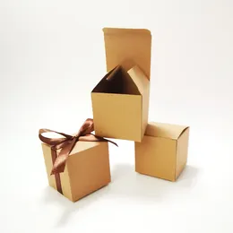 Gift Wrap 10pcs Vintage Retro White/Kraft Mini Kraft Paper Box DIY Wedding Favor Small Single Cake Packaging With Ribbon