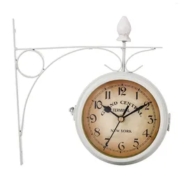 Wall Clocks Iron Round Hanging Double Sided Retro Station Clock Home Decor