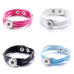 Charm Bracelets Fashion Noosa Rivca Snaps Button Pu Leather Bead Fit 18Mm Snap Buttons Mti Color Elastic Strand Beads Bracelet Drop D Otog7