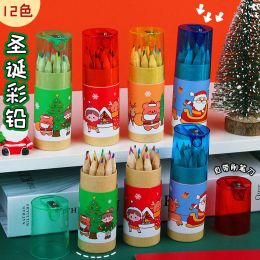 Pencils Cartoon Coloured Pencils Christmas 12color Hb Kindergarten Christmas Gift Children Draw Graffiti Coloured Lead Student Stationery