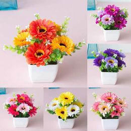 Decorative Flowers 13cm Artificial Home Decor Simulation Plant Plastic Fake Flower Potted Living Room Ornaments Chrysanthemum