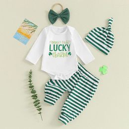 Clothing Sets CitgeeAutumn St. Patrick's Day Infant Baby Boys Girls Set Long Sleeve Letters Clover Print Romper Striped Pants Hat