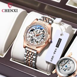 Wristwatches CHENXI Watch Women's Solid Steel Belt Fashion Drill Hollow Automatic Mechanical Waterproof Noctilucence