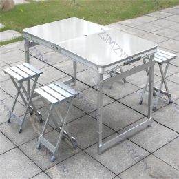 Furnishings Portable Foldable Camping Table Aluminium Alloy Desk and Chairs Set Outdoor Lightweight Table for Fishing Bbq Picnic 120x60/70cm