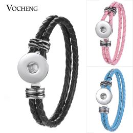 Bangles 10PCS/Lot Wholesale 18mm Vocheng Interchangeable Jewellery 5 Colours Leather Double Braided Snap Button Bangle NN509*10