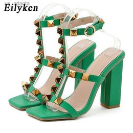 Dress Shoes New Design Decoration Women Sandals Summer Fashion Open Toe Ankle Buckle Strap Square High Heels Ladies H2404035QT3