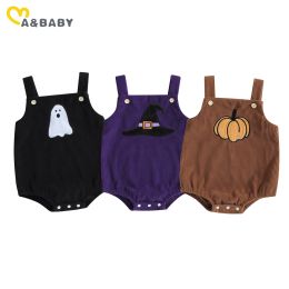 ma&baby 0-18M 1st Halloween Baby Costumes Newborn Infant Boy Girl Pumpkin Ghost Print Jumpsuit Corduroy Overalls