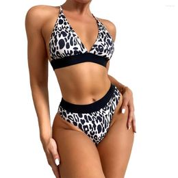 Women's Swimwear Sexy Leopard Print Swimsuit Women 2024 High Waist Two Piece Bikini Triangle Cup V-neck Suspender Bathing Suit Summer