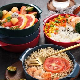 Bowls 1PCS Imitation Ceramic Bowl Binaural For Noodle Fruit Dessert Salad Container Healthy Tableware