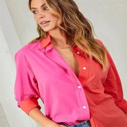 Women's Blouses Ladies American-style Casual Shirt Street Spring And Summer Stunning Contrast Long Sleeve Lapel Button Slim