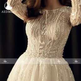 Aedmgh a-line vintage bröllopsklänningar 2024 o-hals långärmad vestido de novia spets pärlstav paljett elegant mantel de marieee