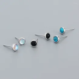 Stud Earrings 925 Sterling Silver Earring Fashion Geometric Round Agate Turquoise Pearl Temperament Woman Girl Ear Jewelr