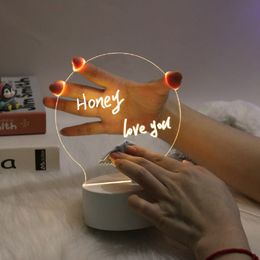 Lâmpada de mensagens com marcadores apagáveis ​​reescritas tábua de luz para mesa de garotas sono de quarto led noturno sala de luz decoração