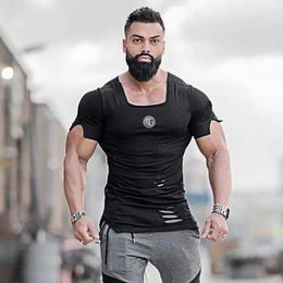 Men's T-Shirts New 2022 Cotton Mens T shirt Vintage Ripped Hole T-shirt Men Fashion Casual Top Tee Men Hip Hop Activewears Fitness Tshirt Male 2443