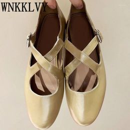 Casual Shoes Round Toe Women Ballet Spring Autumn Silk Flat Heel Loafers Cross Band Design Fashion Single Walking Shoe