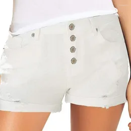 Women's Jeans 2024 Spring And Summer Cotton Waist Elastic Denim Shorts Casual Sports White With Pocket Zipper