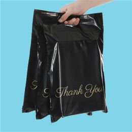 Bags 50pcs/lot New Gold Black Handle Express Bag Tote Mailing Bag Courier Bags Selfseal Adhesive Waterproof Poly Envelope