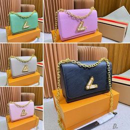 luxury Designer shoulder bag handbag fashion bags Simple leather small square brand crossbody purse wallet Metal chain V shaped buckle messenger bag