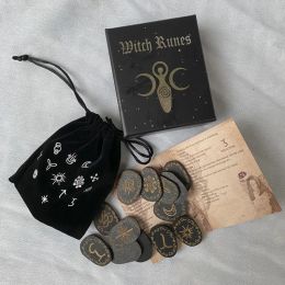 Wood Runes Stone Set Witches Rune Set 14 PCS Engraved Rune Symbol for Divination