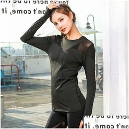 Yoga Outfits Sport Shirt Women Fitness Top Long Sleeve Y Mesh Patchwork Breathable Gym Clothing Quick Dry Running Tshirt5561416 Drop D Otgjc