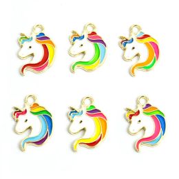 10pcs Lovely Rainbow Unicorn Enamel Charms Lucky Animal Crafts Pendants for DIY Trinkets Necklace Bracelet Keychain Accessories