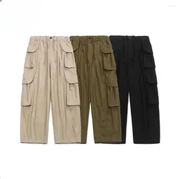 Men's Pants Men 3D Multi Pocket Loose Casual Japanese Streetwear Fashion Wide Leg Cargo City Boys Pure Cotton Baggy Trousers