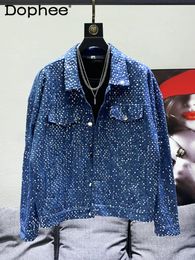 Men's Jackets Fashion Fried Street Sequined Denim Personalised Embroidered Handsome Male Shiny Top High-End Long Sleeve Coats