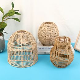 1PC Hand Weave Lampshade Rattan Hanging Lamp Shade Cafe Hotel Light Cover Ceiling Pendant Fixture For Home Restaurant Decors