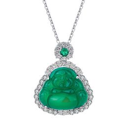 Luxurious Hotsale S925 Silver Ice Jade Bead Buddha Drop Pendant Necklace Women's Fashion