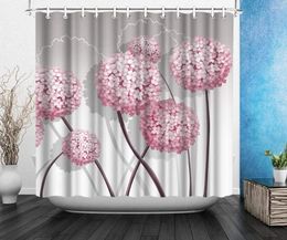 Shower Curtains Pink Elegant Flowers Printed Curtain For Bathroom Polyester Fabric Bathtub Accessories With Hooks Decor