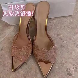 Dress Shoes Sexy Pointy Party High Heels Women 2024 Embroidered Slim Heel Champagne Sandals