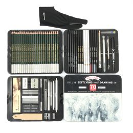 Pencils 70pcs Sketch Pencil Set Professional Sketching Drawing Kit Wood Pencil Iron Box For Painter School Students Art Supplies Gifts