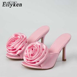 Dress Shoes 2024 New Arrival Summer Silk Flower Women Slipper Fashion Elegant High Heel Sandals Slides Ladies H2404032T72