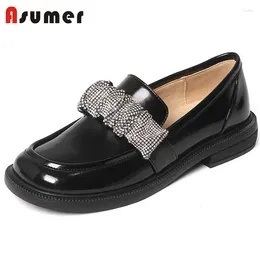 Casual Shoes Asumer 2024 Top Quality Genuine Leather Women Flat Crystal Round Toe Slip On Comfortable Spring Lady