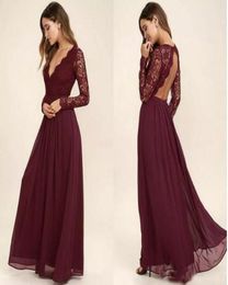 Lace Burgundy Bridesmaid Dresses Chiffon Skirt Illusion Bodice Long Sleeves ALine Junior Bridesmaid Dresses Cheap BA68957161286