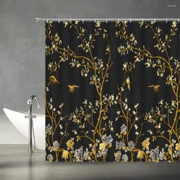 Shower Curtains Flower Bird Curtain Yellow Floral Branch Asian Oriental Style Spring Nature Garden Scenery Fabric Bathroom Decor Set Hook