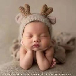 Photography Angola Bonnet Knit Fuzzy Deer Hat Baby Photography Props Cute Animal Cap Photo Studio Accessories